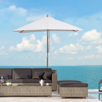 2m x 1.5m Garden Parasol Umbrella with Tilting Sunshade Canopy, Outdoor Market Table Umbrella with Wood and Bamboo Frame
