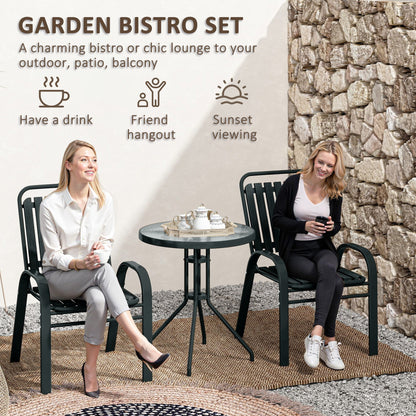 3 Pieces Patio Bistro Set with Stackable Chairs, Tempered Glass Table, for Outdoor, Balcony, Patio, Garden Charcoal Grey