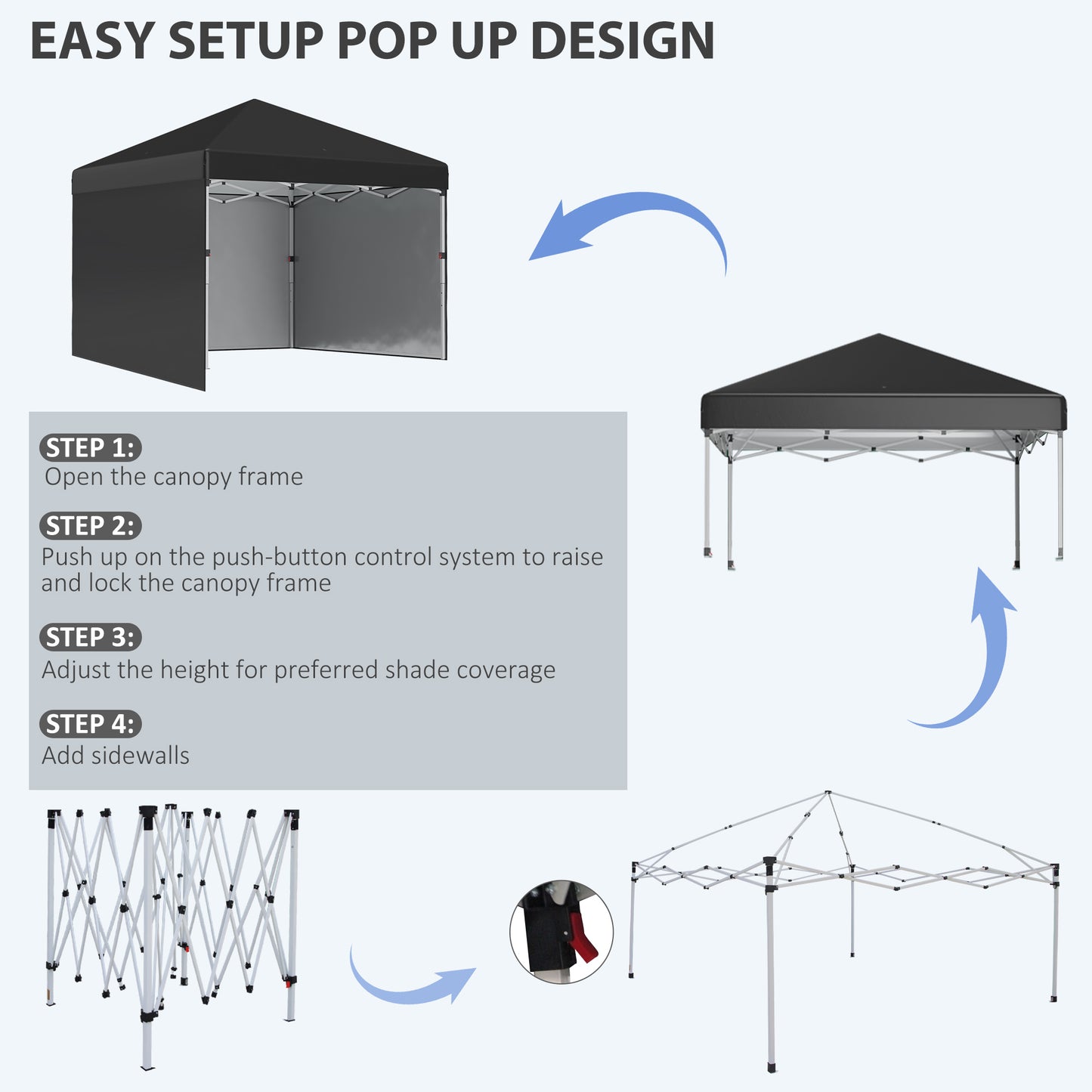 3 x 3 (M) Pop Up Gazebo Event Shelter, Height Adjustable Party Tent with 3 Sidewalls, Weight Bags and Wheeled Bag