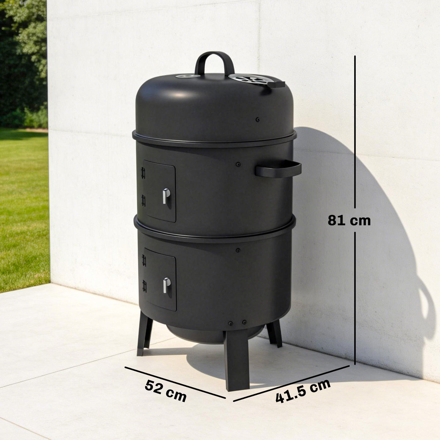 3-in-1 Vertical Charcoal Smoker with 2 Grill Grates, Built-in Thermometer, Adjustable Vent, 2 Doors
