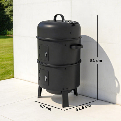 3-in-1 Vertical Charcoal Smoker with 2 Grill Grates, Built-in Thermometer, Adjustable Vent, 2 Doors