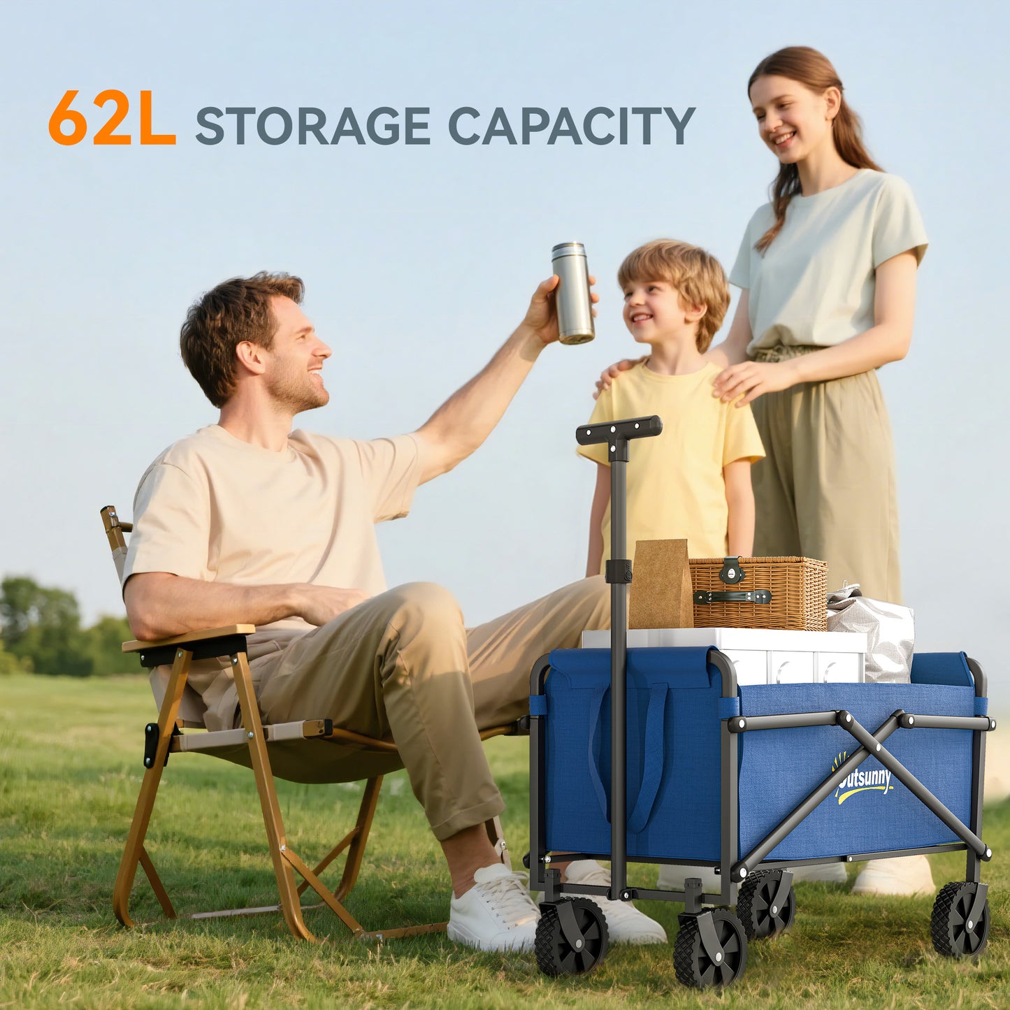 62L Festival Trolley on Wheels, Portable Small Folding Trolley Cart