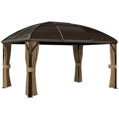 3 x 4m Hardtop Gazebo Canopy with Metal Roof, Aluminium Gazebo Permanent Pavilion with Netting and Curtains, Brown