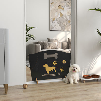 Wooden Dog Stopper, Dog Barrier with Support Feet, for Stair, Patio, Very Easy Setup, Black, 75 x 51 cm