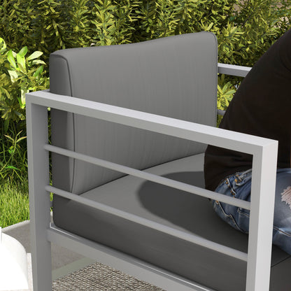 Garden Sofa, All-Weather Garden Single Sofa with Removable Cushions, Metal Frame Outdoor Furniture for Balcony, Charcoal Grey