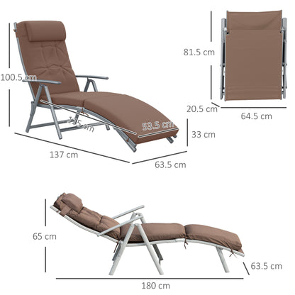 Sun Lounger Steel Frame Outdoor Folding Chaise Texteline Lounge Chair Recliner with Headrest & 7 Levels Adjustable Backrest