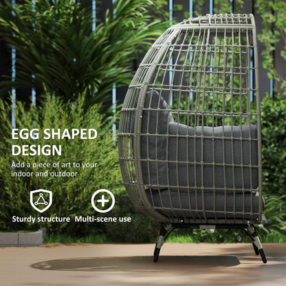 Rattan Egg Chair with Cushions and Pillows, Charcoal Grey