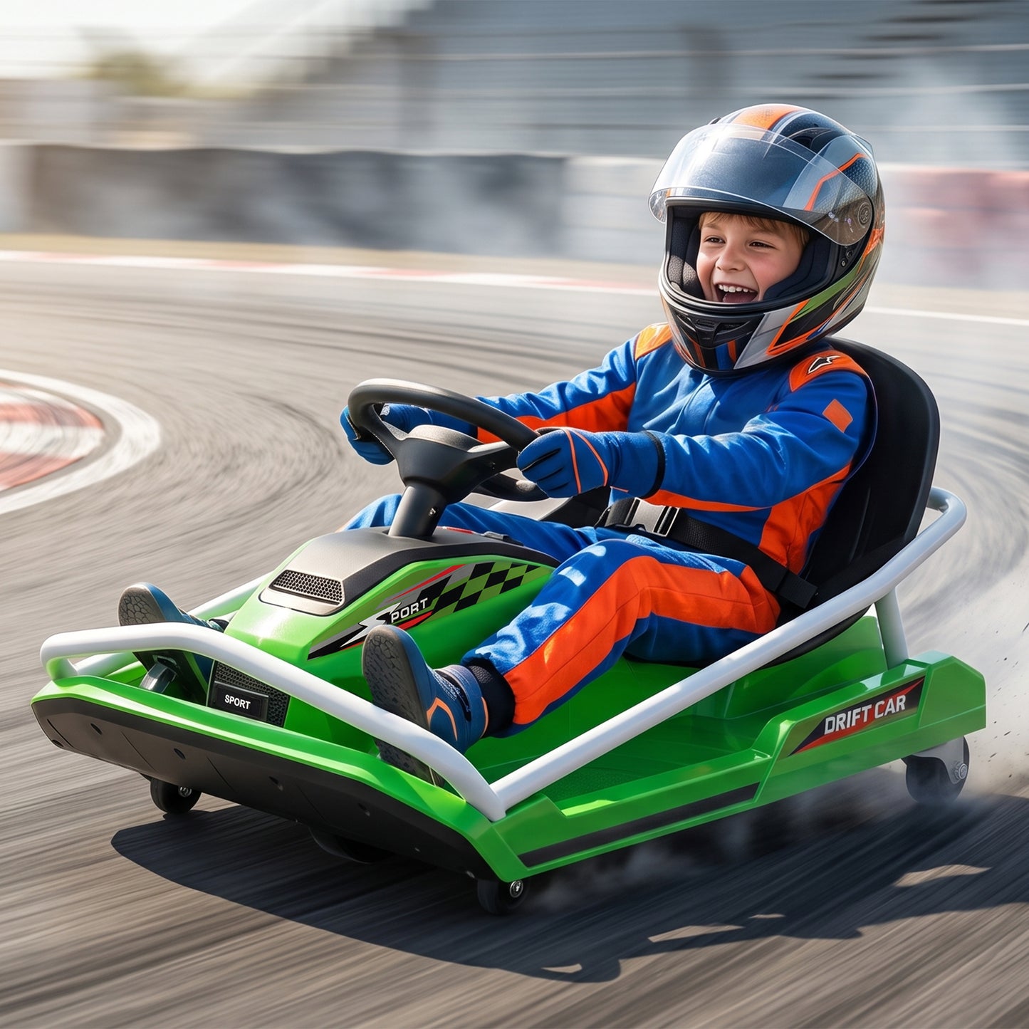 24V Electric Go Kart for Kids with Drift Mode, 300W Brushless Motor, Soft Start and Dual Speed for Ages 6-10, Green