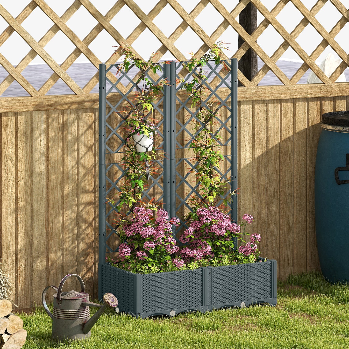 Raised Garden Bed with Trellis, Plastic Planter Box with Drainage Holes