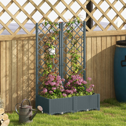 Raised Garden Bed with Trellis, Plastic Planter Box with Drainage Holes