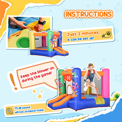 Bouncy Castle Inflatable Basket Trampoline Slide Monster Design for Kids Age 3-8, Blue