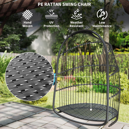 Hanging Egg Chair, Foldable Rattan Garden Swing Chair with Installation Kit, Thickened Cushion and Headrest