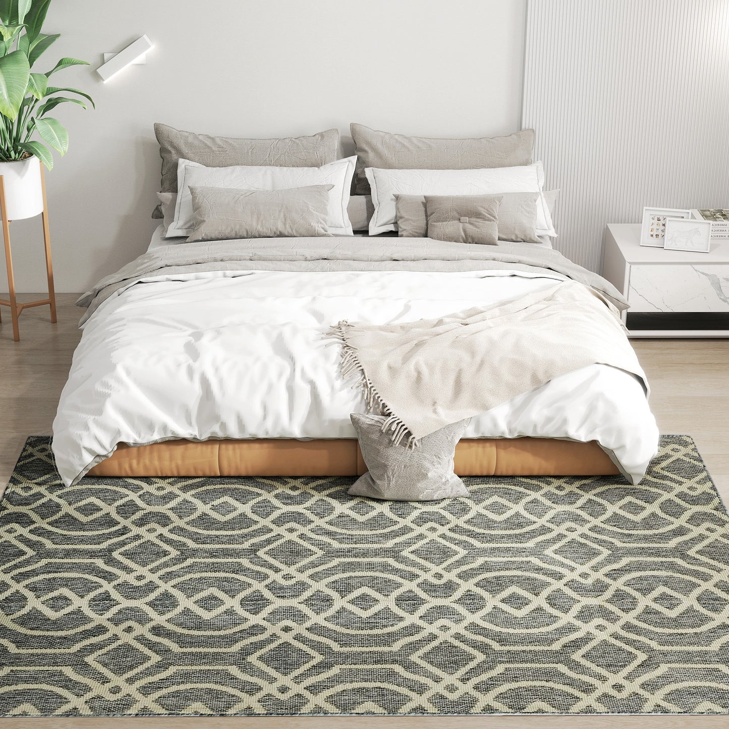 UV Resistant Indoor & Outdoor Area Rug, Easy-Cleaning Machine Washable Rug with Geometric Pattern for Patio, Garden, Kitchen