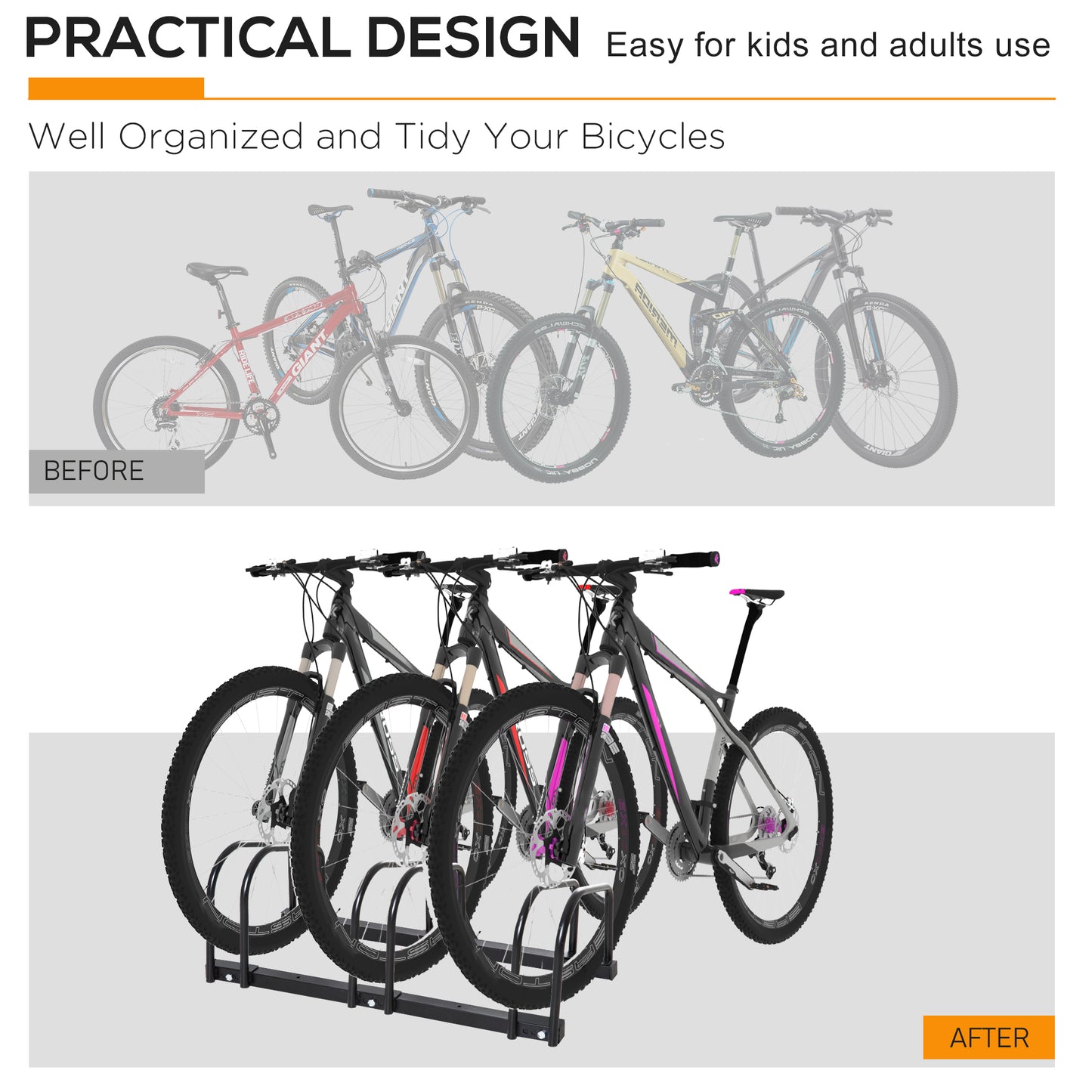 Bike Stand Parking Rack Floor or Wall Mount Bicycle Cycle Storage Locking Stand 76W x 33D x 27H (3 Racks, Black)