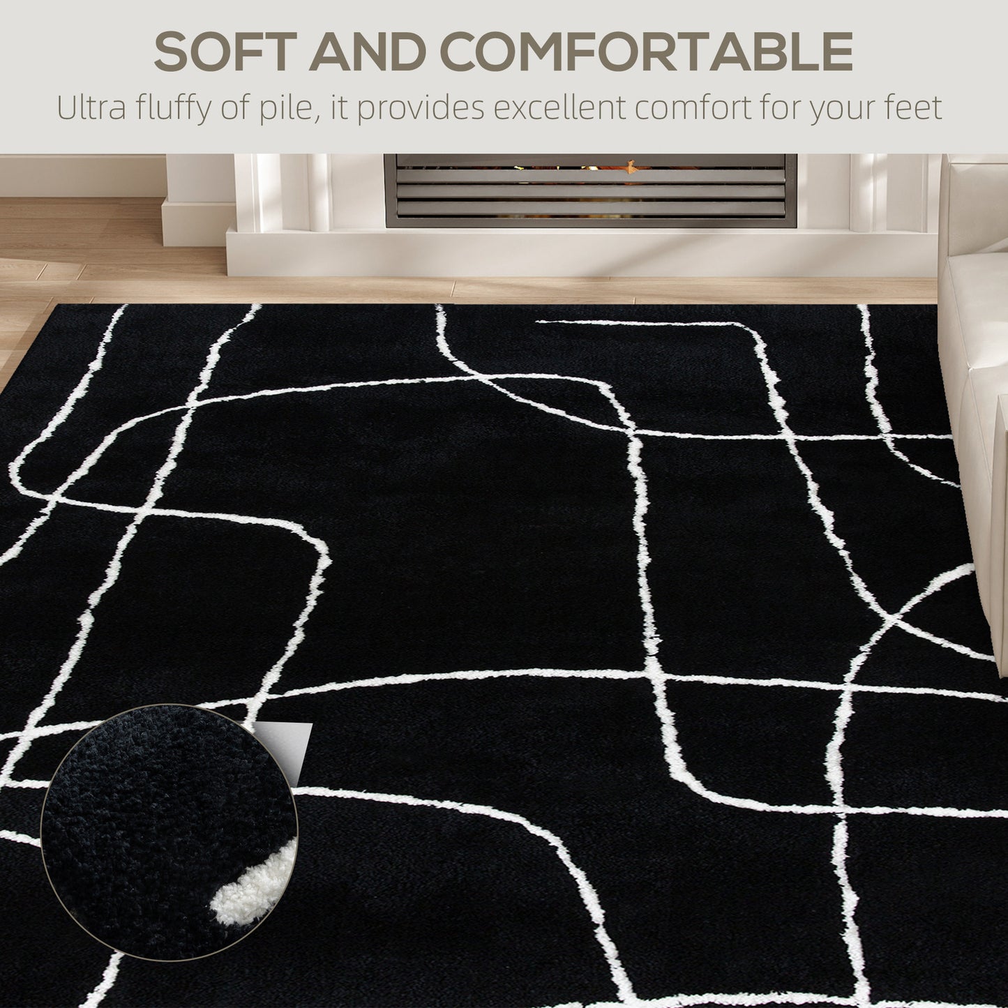 Modern Fluffy Area Rug, Geometric Pattern Washable Rug, Soft High Pile Floor Carpet for Living Room, Bedroom, Dining Room