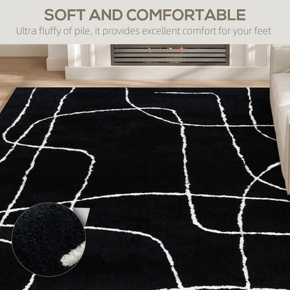 Modern Fluffy Area Rug, Geometric Pattern Washable Rug, Soft High Pile Floor Carpet for Living Room, Bedroom, Dining Room