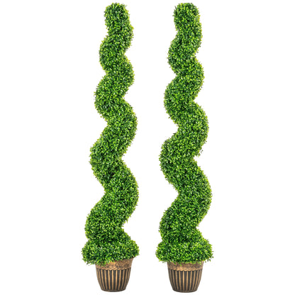 Set of 2 Artificial Plants, Topiary Spiral Boxwood Trees with Pot, for Home Indoor Outdoor Decor, 150cm