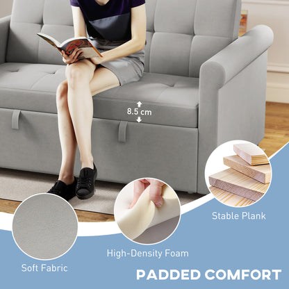 Two-Seater Velvet-Feel Sofa Bed - Grey
