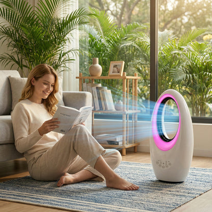 Bladeless Tower Fan, 36dB Standing Cooling Fan with 60° Oscillating, LED Lights, 3 Speeds, 7.5H Timer, Remote Control