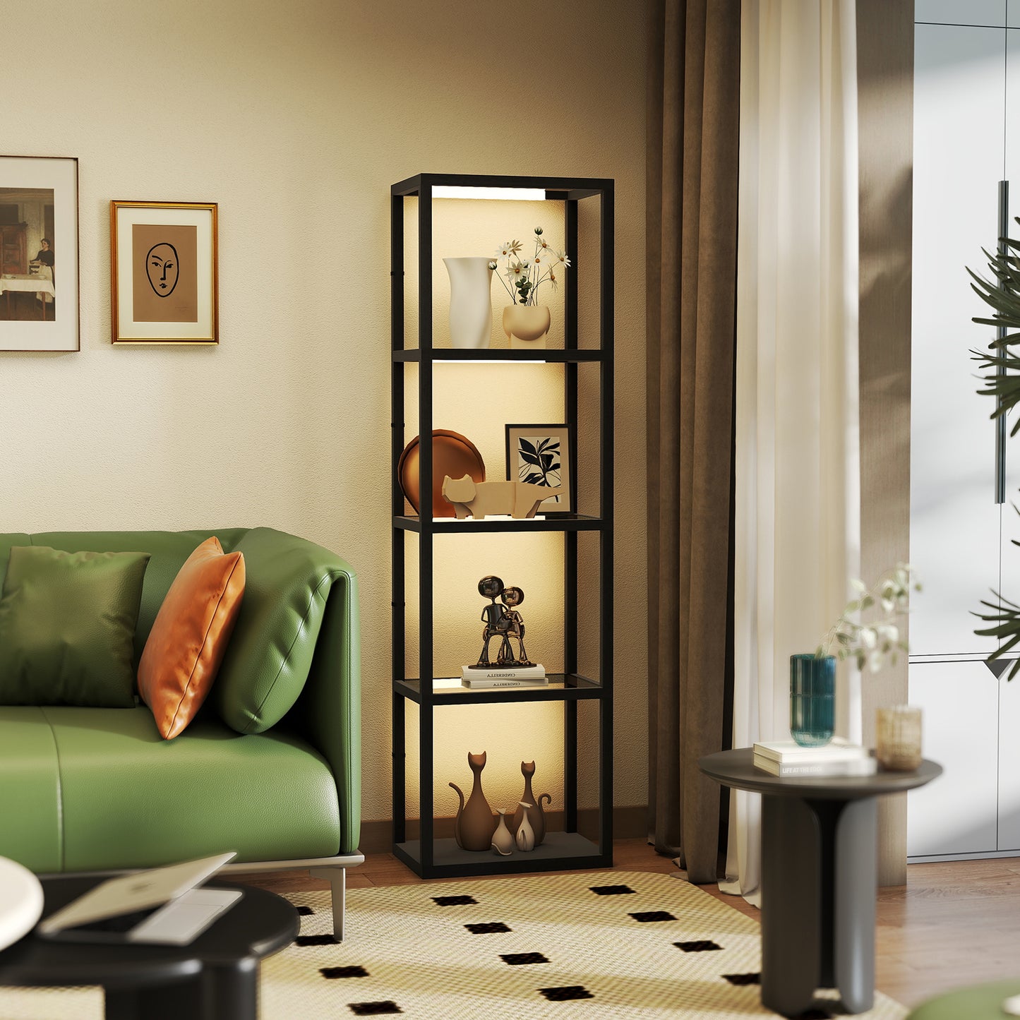 Four-Shelf Floor Lamp - Black