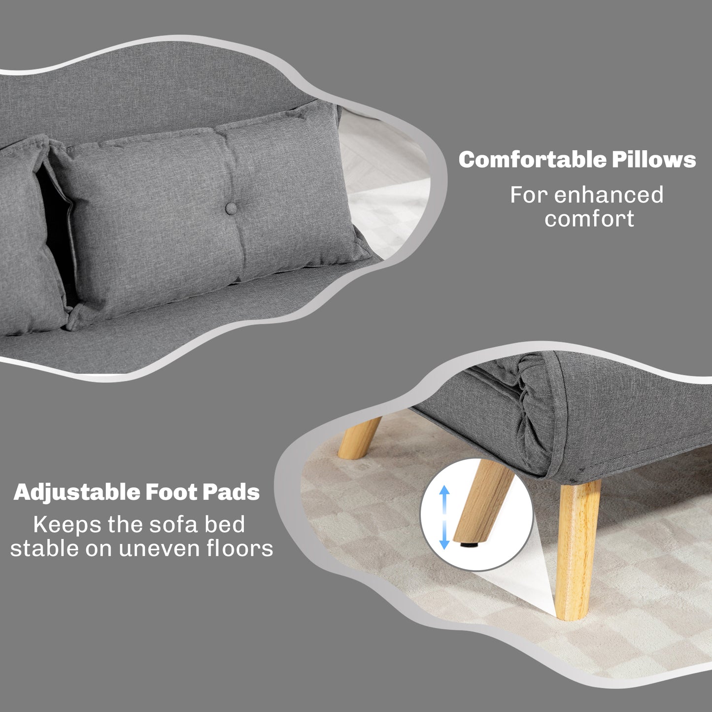 Two-Seater Linen-Look Sofa Bed - Grey