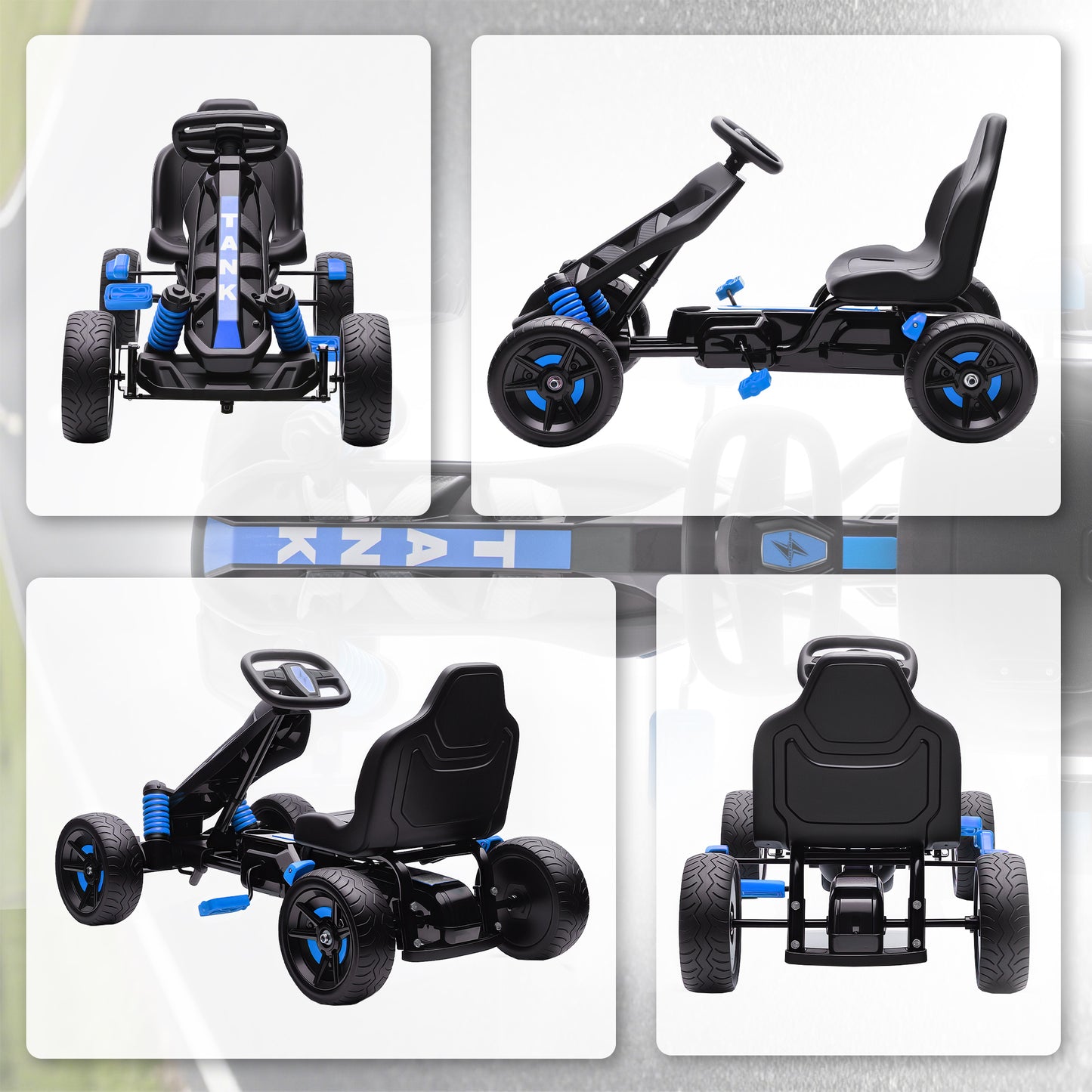 Pedal Go Kart for Kids Aged 3-6 Years, with Freewheel System, Brake, EVA Anti-Slip Wheels, Blue