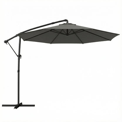 3 m Garden Cantilever Parasol with Cover, Round Overhanging Umbrella with 360° Rotation, Tilt, Grey