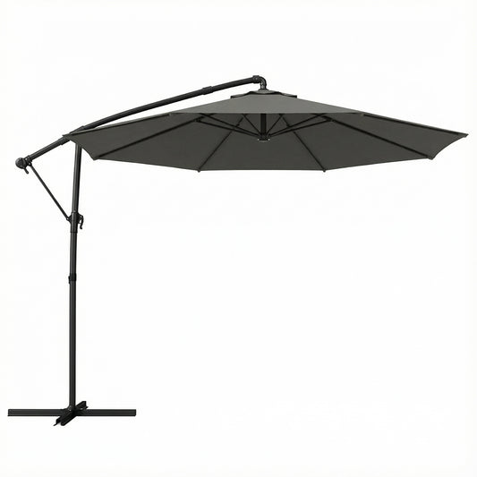 3 m Garden Cantilever Parasol with Cover, Round Overhanging Umbrella with 360° Rotation, Tilt, Grey