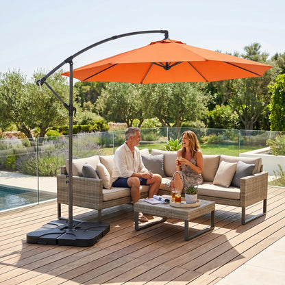 3m Overhanging Parasol, with Base, Weights and Cover - Orange