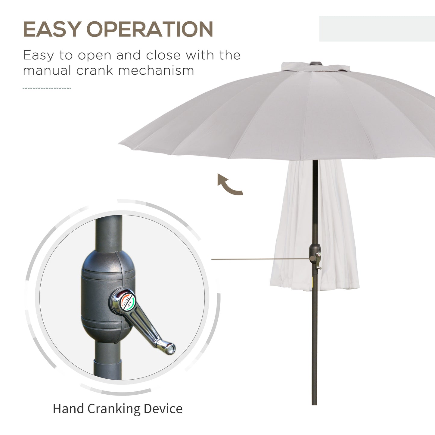 2.5m Tilting Parasol, with Pleated Canopy - Light Grey