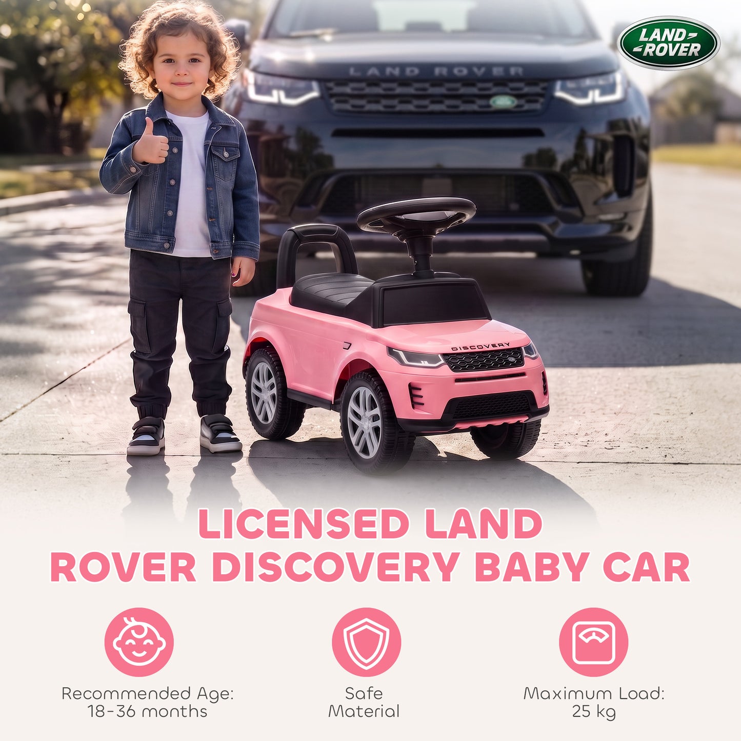 Land Rover Licensed Toddler Ride on Car with Horn, Engine Sounds, Under-Seat Storage, for 18-36 Months, Pink