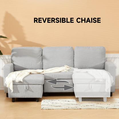 Pull Out Sofa Bed with Storage - Light Grey