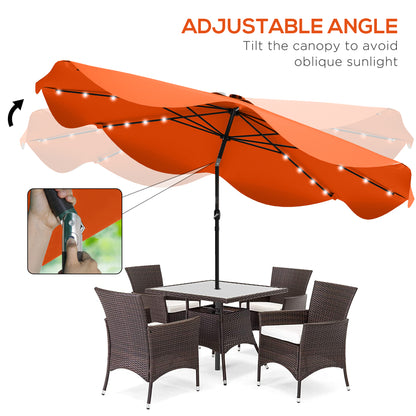 Solar Patio Umbrella with LED and Tilt, Outdoor Market Table Umbrella Parasol with Crank, 3 x 3 (m), Orange