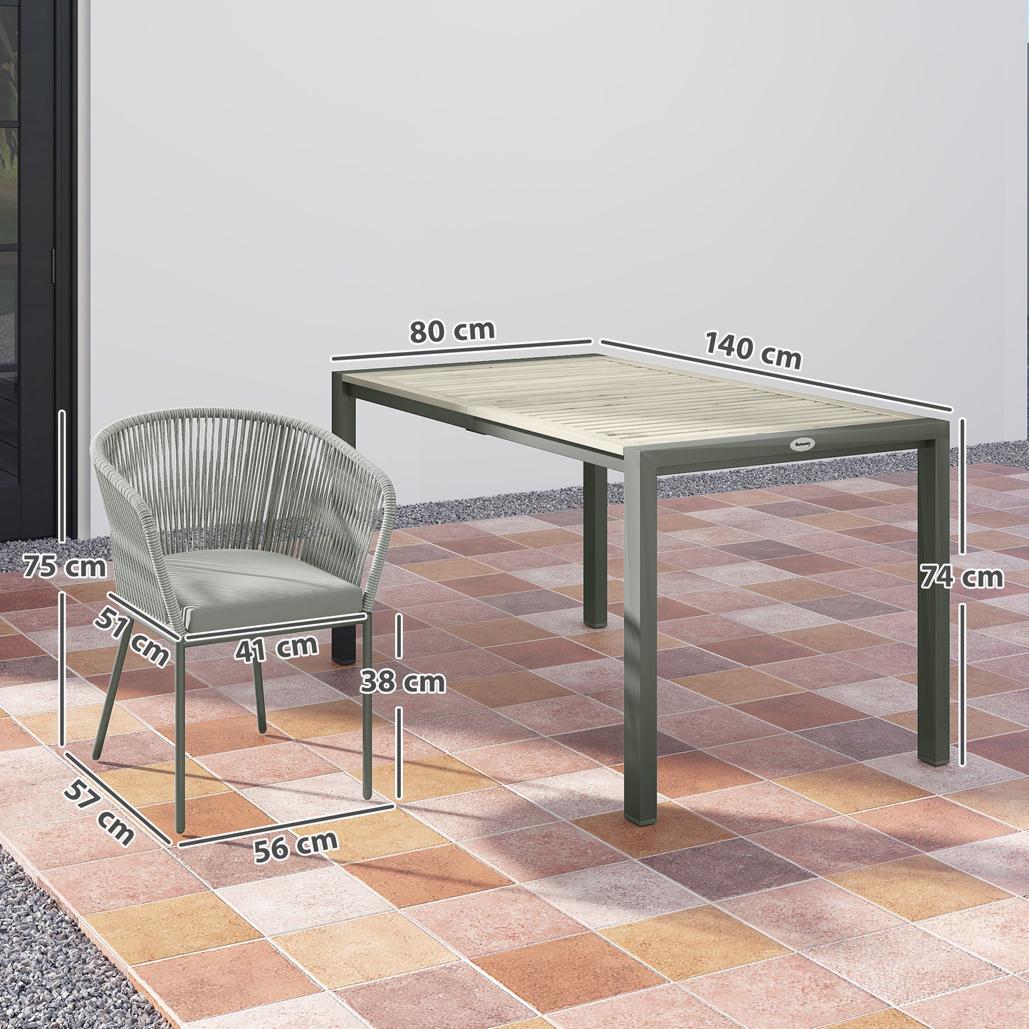 Rattan Dining Set, 6 Seater Rattan Garden Furniture Set with Acacia Wood Top Rectangle Table, 6 Chairs