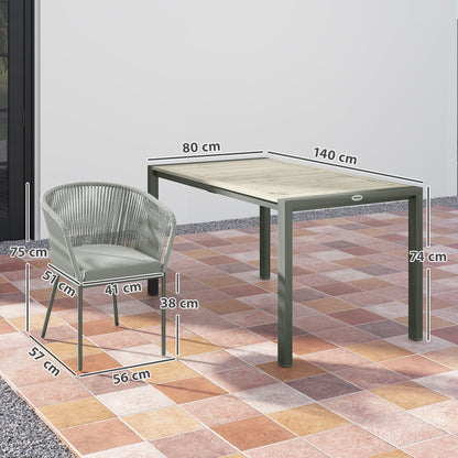 Rattan Dining Set, 6 Seater Rattan Garden Furniture Set with Acacia Wood Top Rectangle Table, 6 Chairs