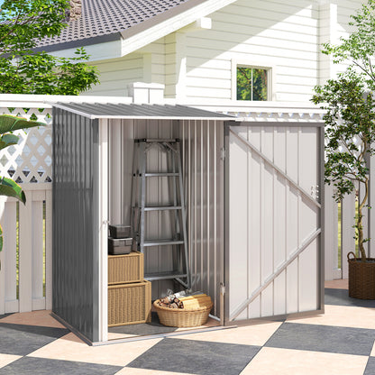 3.3 x 3.4ft Lean To Steel Garden Shed, with Locking Door - Grey