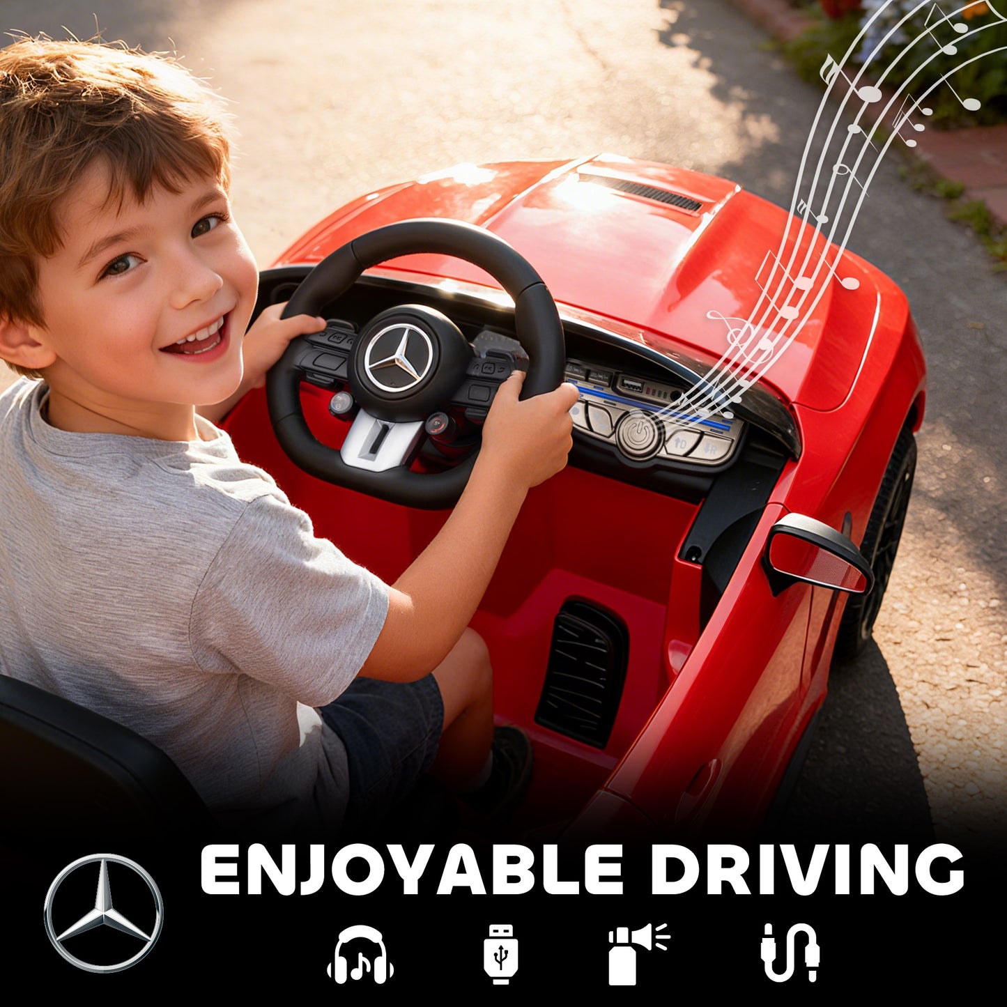 Licensed Mercedes AMG Kids Electric Car, 12V Ride On Car with Dual Motors, Remote Control for 3-6 Years, Red