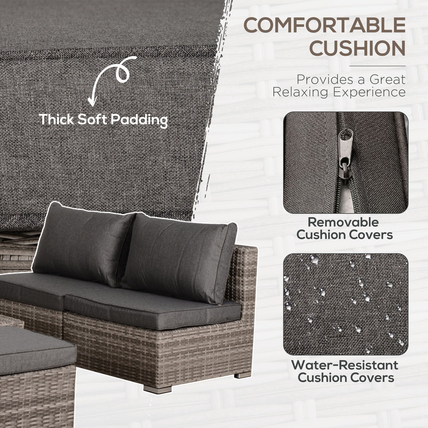 8 Pieces Rattan Garden Furniture Set, Garden Corner Sofa Set with 4 Chairs, 2 Footstools, 2 Coffee Tables and Cushions