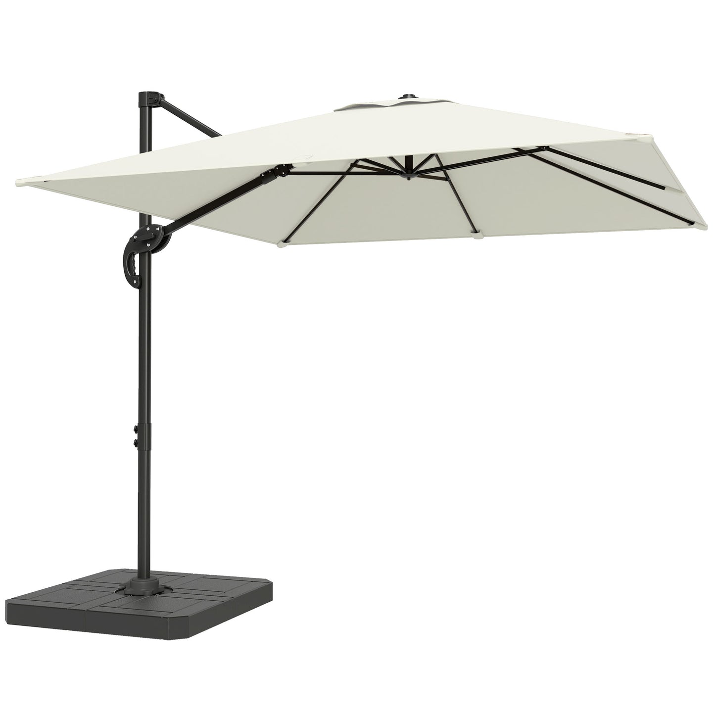 2.4 x 2.4m Cantilever Parasol with Umbrella Weights, UPF50+ Offset Outdoor Umbrella w/ Easy Tilt Adjustment, Cream White