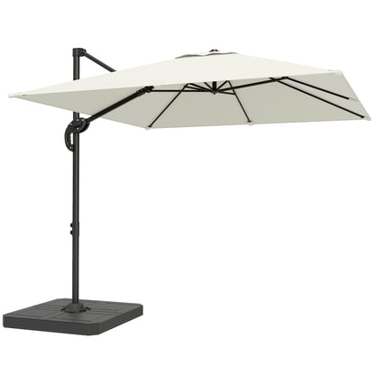 2.4 x 2.4m Cantilever Parasol with Umbrella Weights, UPF50+ Offset Outdoor Umbrella w/ Easy Tilt Adjustment, Cream White
