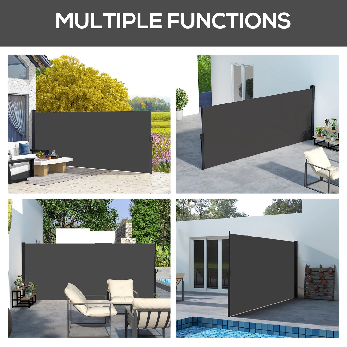 Retractable Side Awning, Outdoor Privacy Screen for Garden, Hot Tub, Balcony, Terrace, Pool, 400 x 180cm, Black