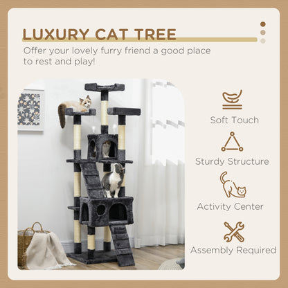 173cm Cat Tree Scratching House, Activity Play Centre, Charcoal Grey