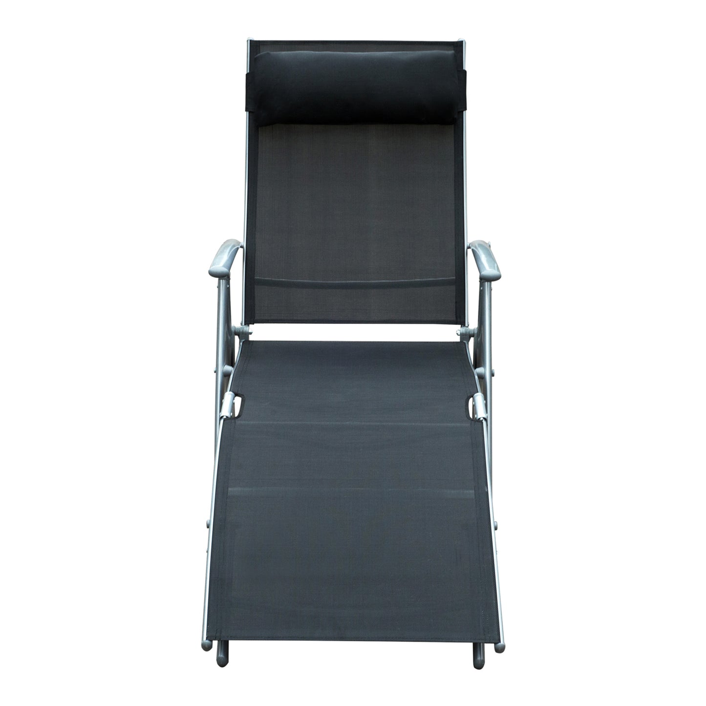 Sun Lounger Steel Frame Outdoor Folding Chaise Texteline Lounge Chair Recliner with Headrest & 7 Levels Adjustable Backrest