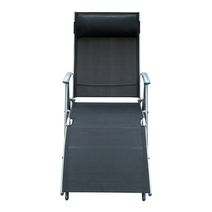 Sun Lounger Steel Frame Outdoor Folding Chaise Texteline Lounge Chair Recliner with Headrest & 7 Levels Adjustable Backrest
