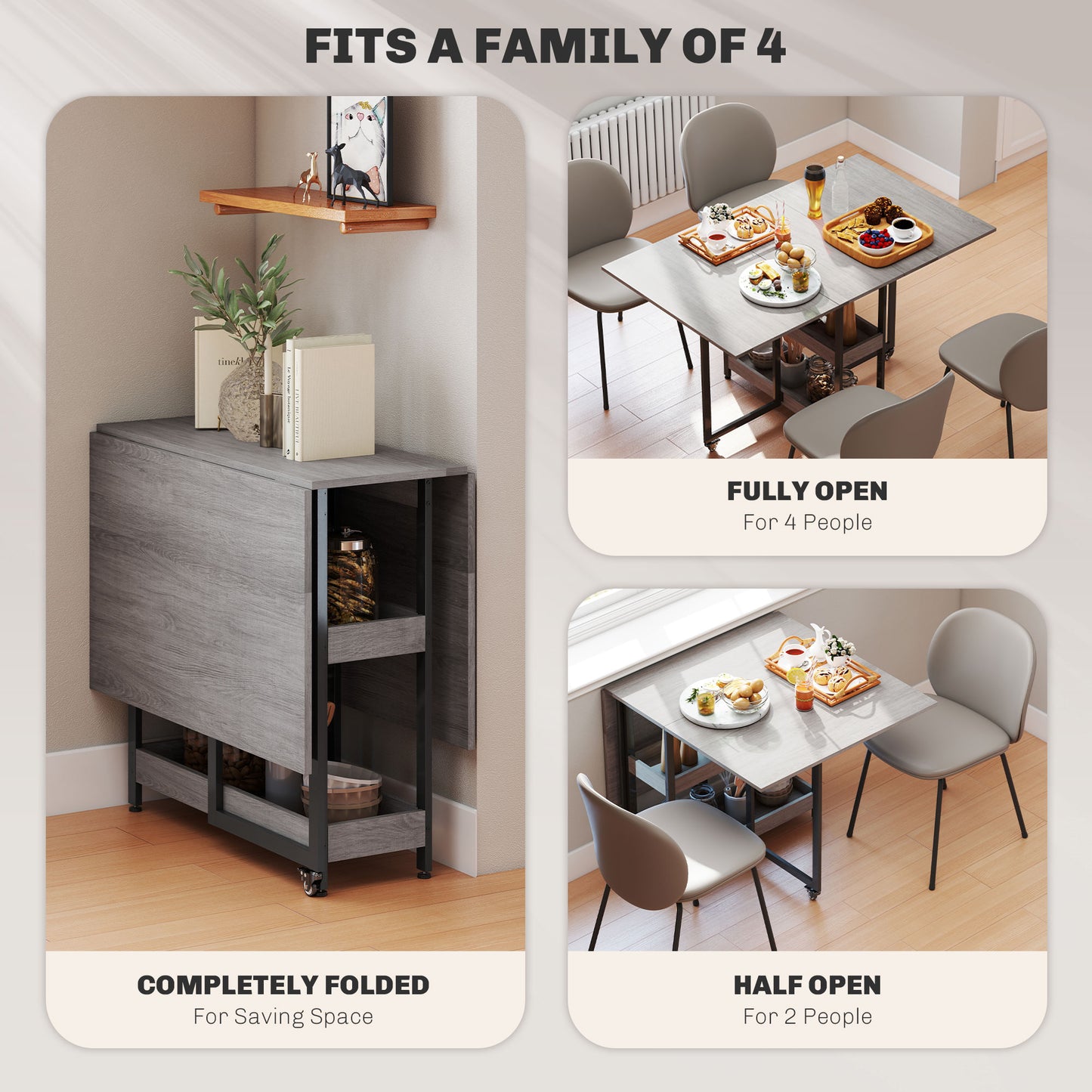 Four-Person Drop Leaf Table - Grey Wood-Effect
