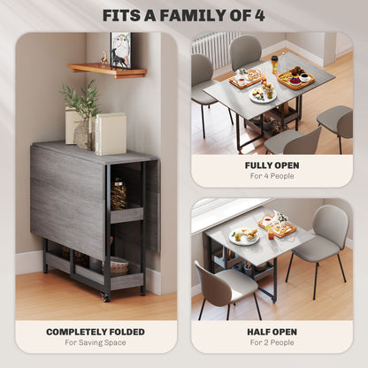 Four-Person Drop Leaf Table - Grey Wood-Effect