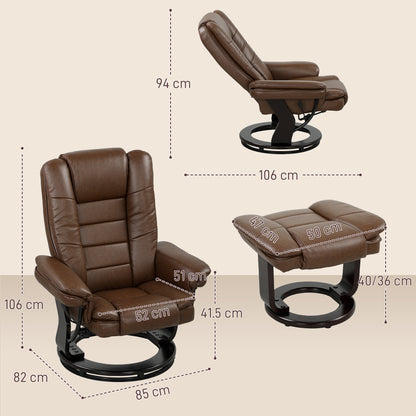 Faux Leather 135° Reclining Chair and Footstool - Brown