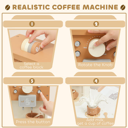Kids Wooden Coffee Machine Toy, Pretend Play Kitchen Accessories Gift for Boys and Girls Ages 3+