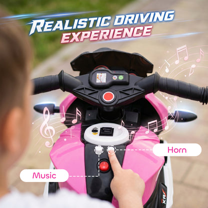 Kids Electric Motorcycle, 6V Ride on Motorcycle with 3 Wheels, LED Headlight, Music, Horn for Boys Girls 3-5 Y, Pink