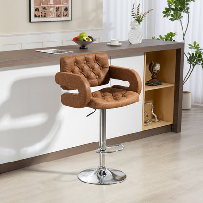 PU Leather Upholstered Swivel Bar Stool, Height Adjustable with Back, Armrest, Footrest, Brown